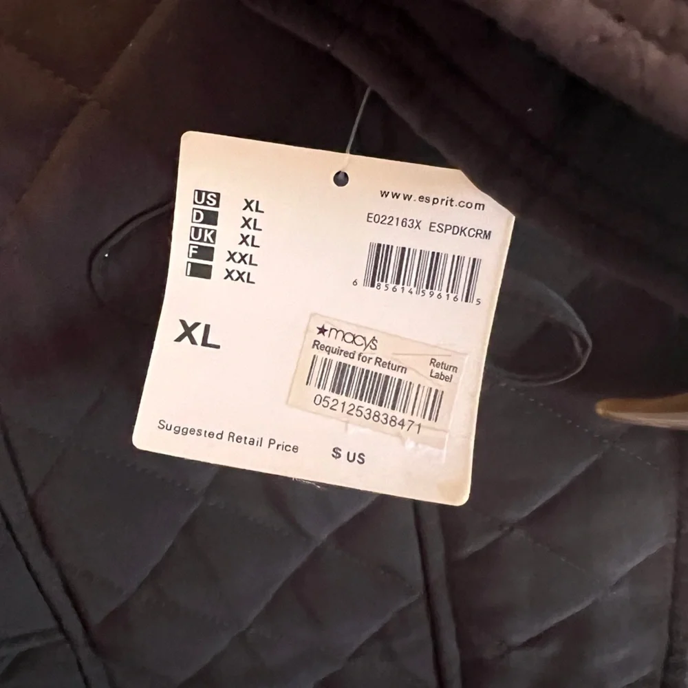 NWT Espirit Women's Brown Quilted Parka Jacket Size XL